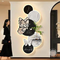 水培绿植中古风玄关装饰画入户正对门挂画蝴蝶客厅走廊过道壁画灯