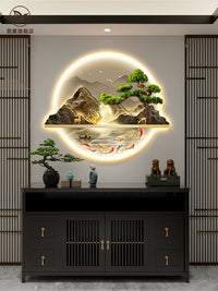 新中式玄关装饰画入户正对门山水画带灯走廊过道挂画迎客松壁画 O-迎客松 无框艺术【单层UV精雕+高清晶瓷工艺+镜面防滑】 高100cm【适合1.3-1.5m墙宽】 LED灯画【遥控款+插电款+可自行改接线款】