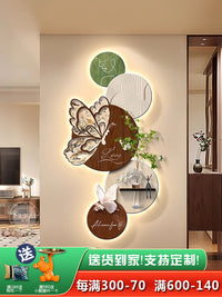 水培绿植中古风玄关装饰画入户正对门挂画蝴蝶客厅走廊过道壁画灯