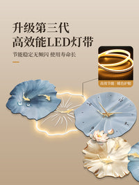 餐厅装饰画轻奢高级感九鱼图挂钟饭厅壁画客厅背景墙钟表挂画带灯 D-年年有余 无框艺术【三层UV精雕+静音钟表】 总长80cm LED灯画【充电宝款式+遥控开关】墙面无需预留电源