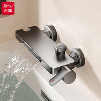 瀑布浴缸专用水龙头墙出大流量淋浴花洒全铜冷热花洒家用缸边龙头 升降套装A【圆形花洒套装】十年质保