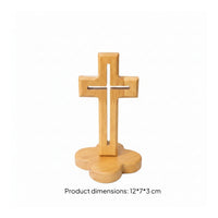 Wooden Cross with Base Freestanding Wooden Cross with Stand Natural Wood Religious for Prayer Corner, Desk