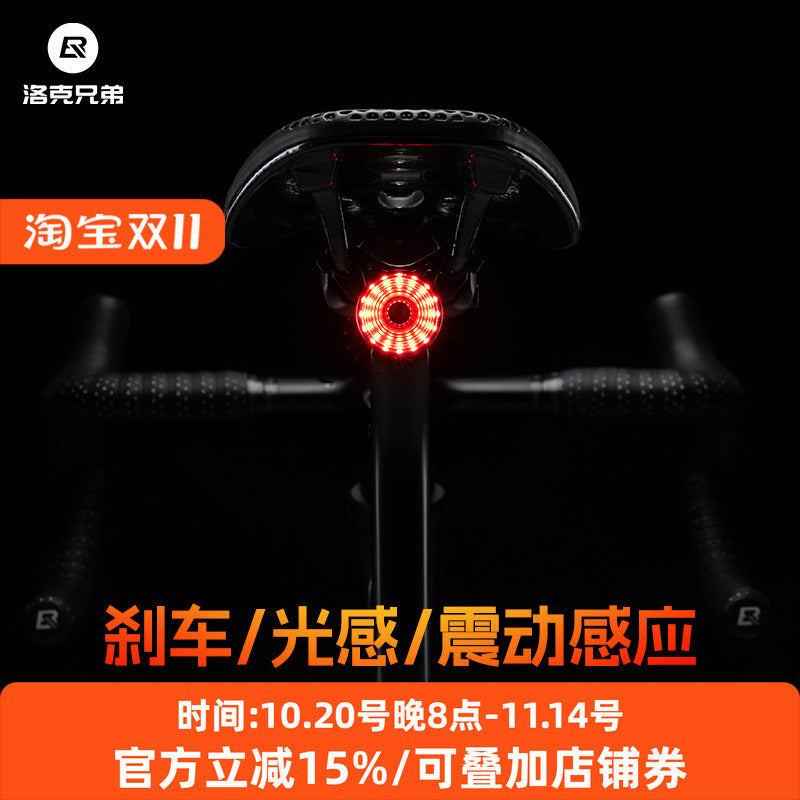 洛克兄弟山地公路自行车夜骑尾灯刹车感应儿童照明灯骑行装备配件