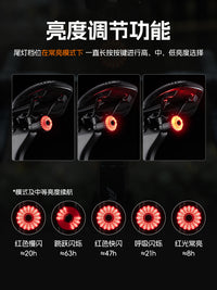 洛克兄弟山地公路自行车夜骑尾灯刹车感应儿童照明灯骑行装备配件