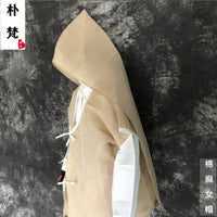 白事丧事白布孝帽一次性孝褂子孝帽棉麻孝服孝帽黑纱孝牌 黄麻男帽单层