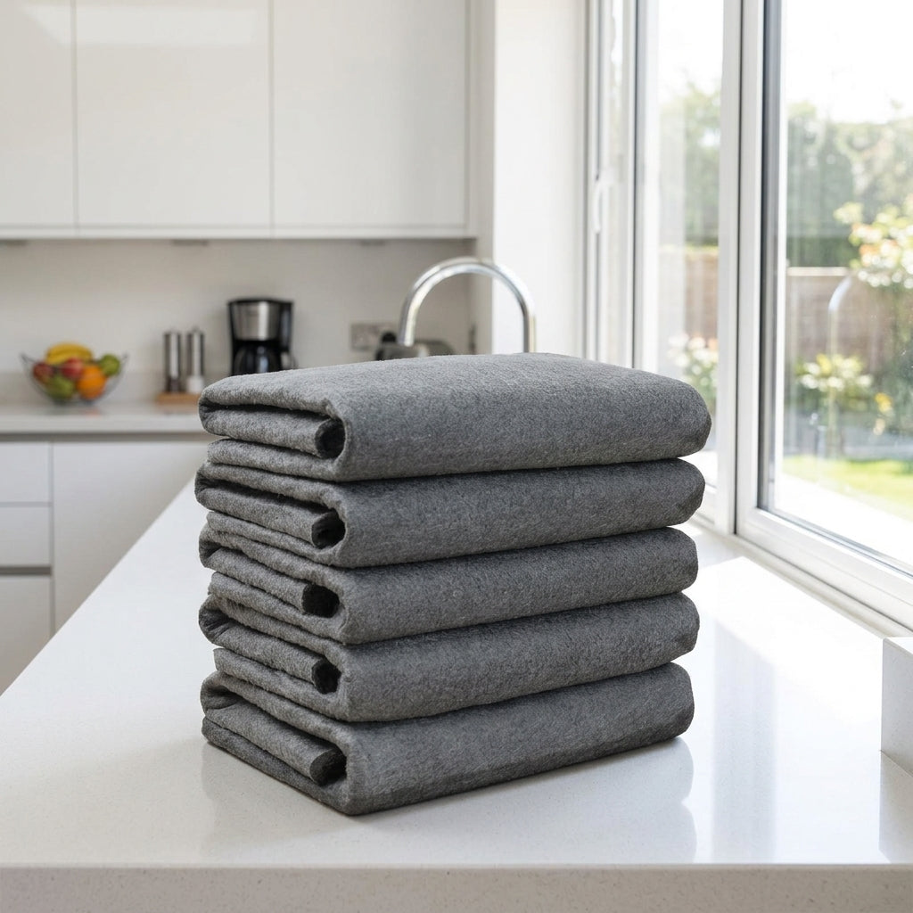 Extra-fine Microfiber Glass Cleaning Cloths, Efficient Bathroom Drying Cloth for Panes and Mirrors, Streak-clear Dark Gray 5-Pack Unit