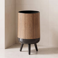Trash Can with Legs Lightweight Wood Grain Wastebasket Garbage Bin Space-Saving Wear-Resistant for Living Room, Office