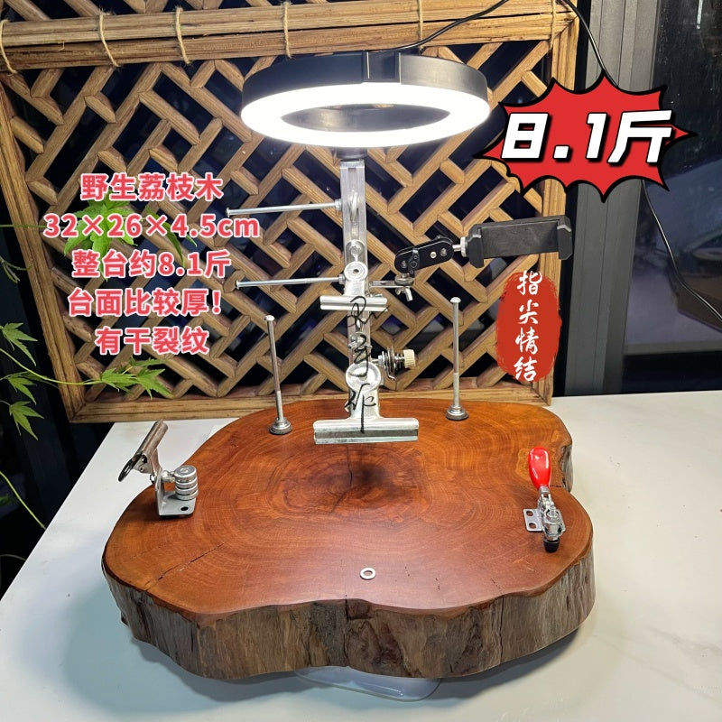野生荔枝木手工编织架多功能缠线器编绳工作台手机支架带灯工具