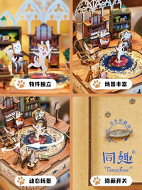 八音盒diy手工猫的欢聚立体拼图可旋转拼装积木模型音乐盒礼物女