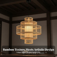 Natural Material Chinese Design Chandelier Handwoven Woven Bamboo Suspended Light Vintage Inspired Bamboo Suspended Light Easy Installation for Restaurant Owners, Interior Designers, DIY Enthusiasts, Teahouse, Hotel, Dining Room, Bedroom