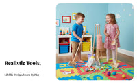 Kids Cleaning Set Role-Playing Fun Kids Broom and Mop Set Realistic Design Toy Cleaning Tools with Stand Storage