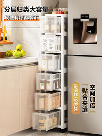 夹缝收纳柜家用厨房冰箱窄缝隙储物柜厕所卫生间抽屉式透明置物架