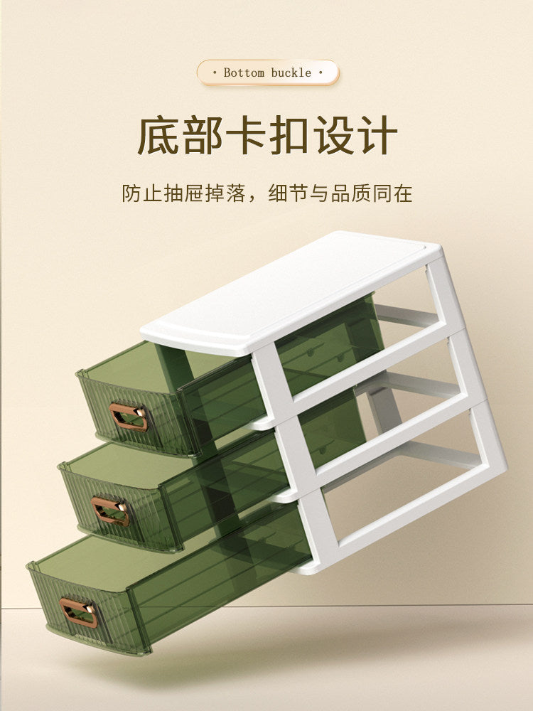 透明化妆品收纳盒桌面抽屉式梳妆台放口红整理置物柜架卧室化妆盒 ✍小号三层✍卓越白『23*17*27cm』✌细腻工序✪立省5.6元
