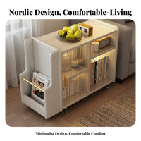 Space-Saving Design Rolling Sofa Side Cabinet Lockable Casters Rolling Table with Storage Rounded Corners Household Furniture Integrated Magazine Rack for Apartment Dwellers, Homeowners, Students, Living Room, Bedroom, Home Office