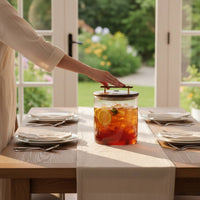 Glass Beverage Dispenser with Spigot Transparent Design Cold Drink Jar with Wooden Stand Serving Ware Easy to Clean for Caterers
