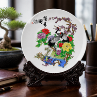Jingdezhen Ceramic Decorative Plate with Stand, 10-inch, Hand-Painted Mountain Spring Design for Home and Office Decor