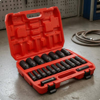 20 Pieces Air Impact Socket Set Burgundy Impact Socket Set Organized Storage Box