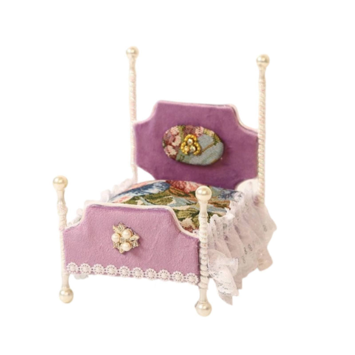 1:12 Scale Dollhouse bed Decorative 1:12 Scale Doll  Lavender Velvet Look Mini Princess Bed for Model Scene
