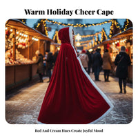 For All Genders Design Christmas Velvet Cloak Attached Hood Full-Length Hooded Cloak Tie Closure Long Cape Soft Texture for Performers, Cosplayers, Holiday Events, Stage Performance, Cosplay Event, Masquerade Ball