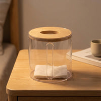Toilet Paper and Tissue Box for Living Room, Round Wooden Tissue Box Holder, Modern Paper Towel Dispenser for Kitchen Roll, Minimalist 1 Pack