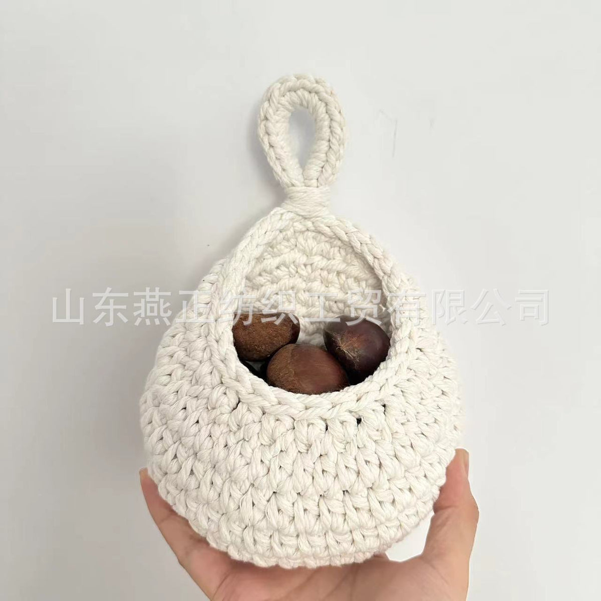 跨境手工棉绳编织挂墙水滴网兜蔬菜水果收纳篮鸟窝墙壁悬挂篮