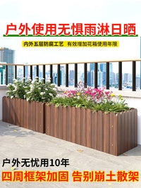 Outdoor Rectangular Wooden Planter Box for Balcony Garden, Carbonized Solid Wood Fence Planting Box for Succulents