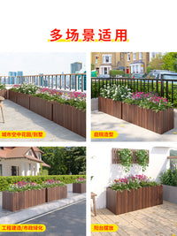 Outdoor Rectangular Wooden Planter Box for Balcony Garden, Carbonized Solid Wood Fence Planting Box for Succulents