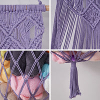 Bohemian Hand-Woven Macrame Hanging Basket Toy Storage Net Bag with Tassels for Kids Room Decor
