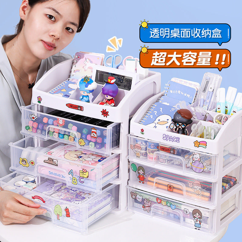 Desktop Storage Box Student Cosmetic Drawer Organizer Ins Dorm Office Desk Stationery Tidy Holder