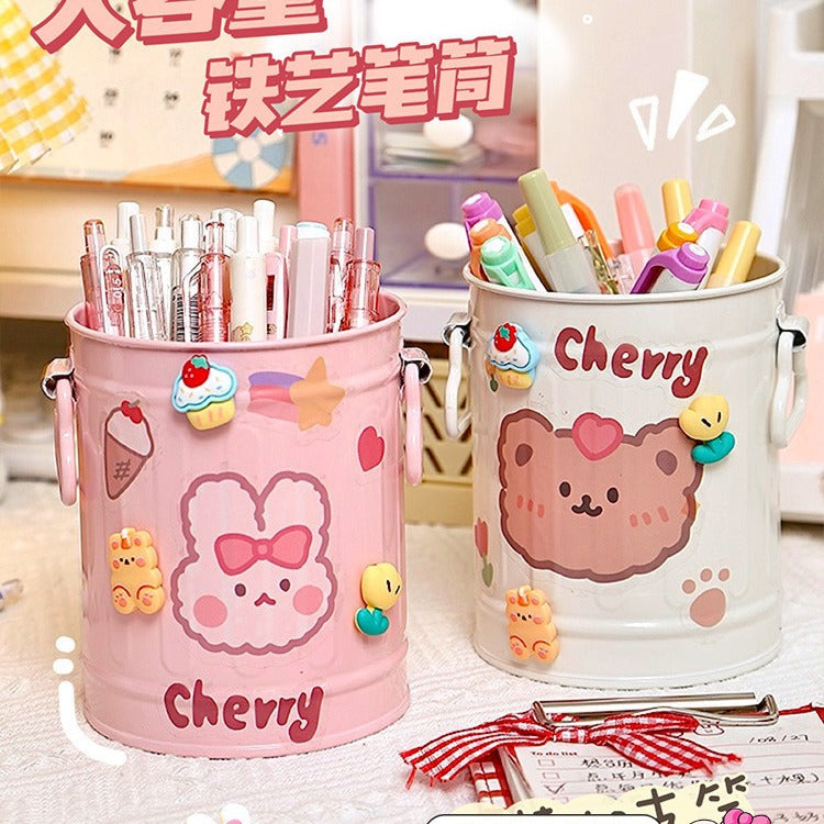 Vintage Iron Art Pen Holder Desktop Organizer for Office and Kids, Large Capacity Stationery Storage Box