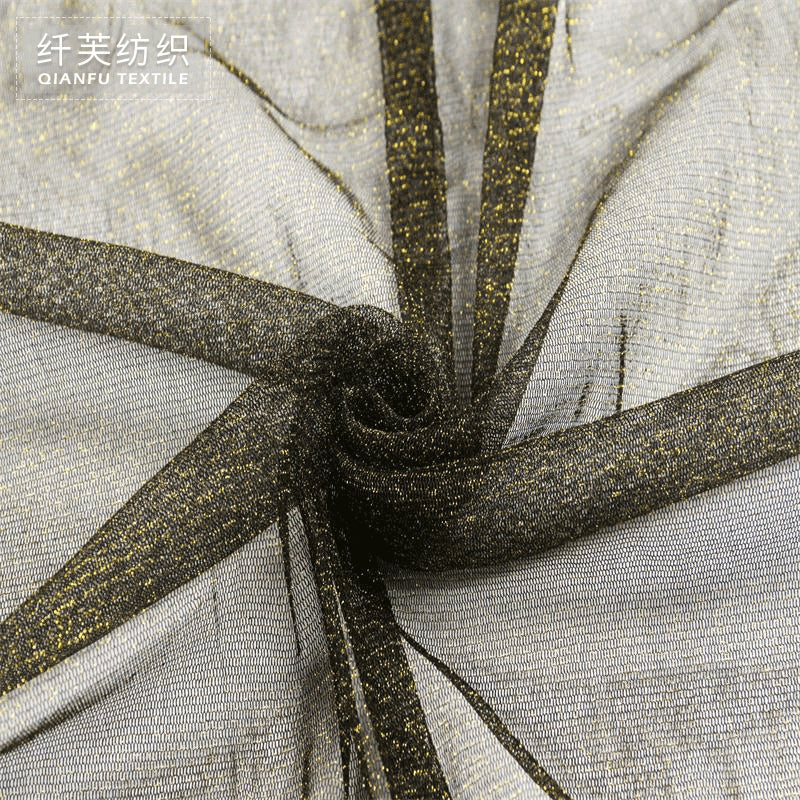 Factory Wholesale Bright Silk Nylon Mesh Fabric Gold Thread Hexagonal Net Non-elastic Glitter Net Clothing Mesh Fabric