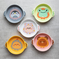 Korean Style Ceramic Pet Bowl with Double Handles - Cartoon Cat Food Bowl for Cats and Small Animals