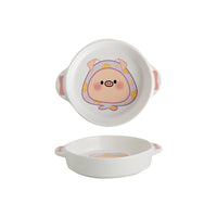 Korean Style Ceramic Pet Bowl with Double Handles - Cartoon Cat Food Bowl for Cats and Small Animals