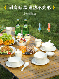 Disposable Tableware Set Food Grade Camping Picnic Home Premium Rice Husk Bowl Dish Chopsticks Spoon Cup Tablecloth 8-Piece Set