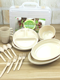 Portable 24-Piece Outdoor Camping Dinnerware Set for Four, Eco-Friendly Picnic Bag with Plates and Cutlery
