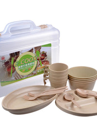 Portable 24-Piece Outdoor Camping Dinnerware Set for Four, Eco-Friendly Picnic Bag with Plates and Cutlery