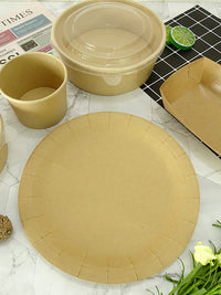 Kraft Paper Disposable Dinnerware Set for Camping, BBQ, and Picnics - Portable Plates and Cups