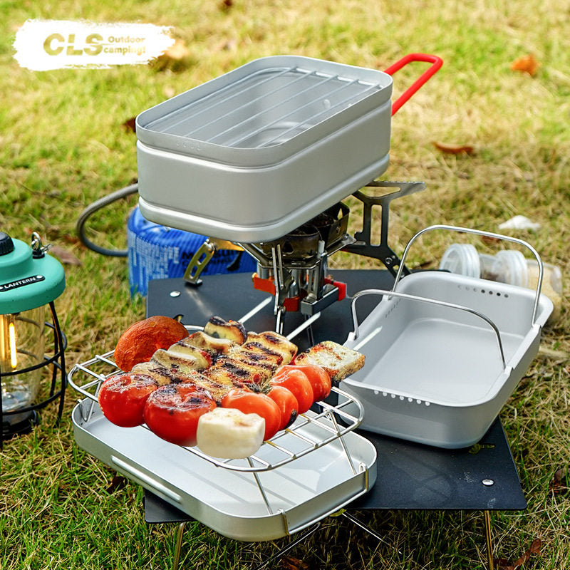 Outdoor Camping Portable Multi-functional Single Person Aluminum Lunch Box Japanese Style Cooking Travel Bento Picnic Pressure Relief Mess Kit