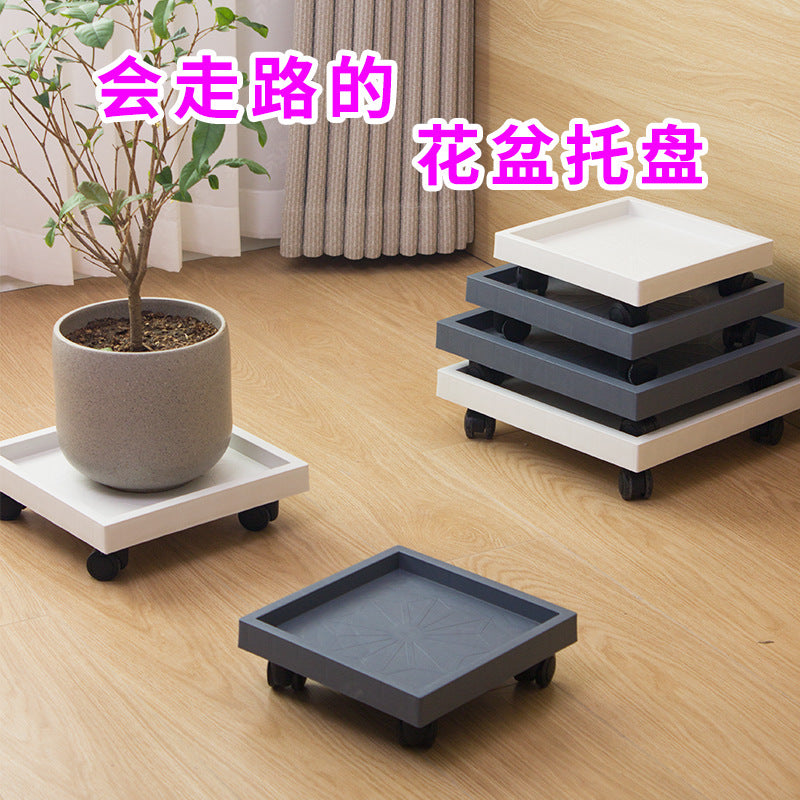 Heavy-Duty Square Plant Pot Mover with Wheels and Water Catch Tray, Thickened Plastic Base with Tempered Support