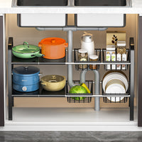Under Sink Organizer, Expandable 2-Tier Storage Rack for Kitchen Cabinet, Pots and Pans, Bathroom, Adjustable Shelf