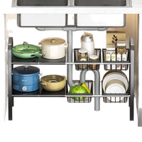Under Sink Organizer, Expandable 2-Tier Storage Rack for Kitchen Cabinet, Pots and Pans, Bathroom, Adjustable Shelf