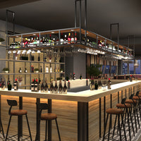 Industrial Style Iron Bar Counter Hanging Rack Wine Rack Wall Mounted Wine Cabinet with Glass Holder for Restaurant Bar