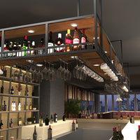 Industrial Style Iron Bar Counter Hanging Rack Wine Rack Wall Mounted Wine Cabinet with Glass Holder for Restaurant Bar