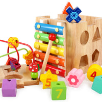 Wooden Activity Cube 8-in-1 Montessori Toy for 1 Year Old Birthday Gift, Baby Toy Set