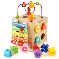 Wooden Activity Cube 8-in-1 Montessori Toy for 1 Year Old Birthday Gift, Baby Toy Set