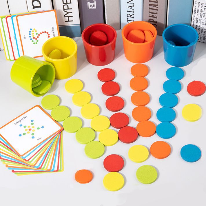 Montessori Wooden Color and Shape Sorting Cups for Toddlers - Educational Matching and Cognitive Training Toy