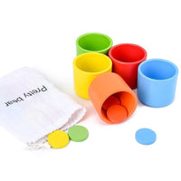 Montessori Wooden Color and Shape Sorting Cups for Toddlers - Educational Matching and Cognitive Training Toy