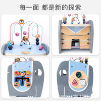 Infant Toddler Multifunctional Wooden Activity Cube with Bead Maze Shape Sorter and Ball Hammering Game
