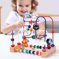 Kids' Montessori Wooden Bead Maze and Stacking Toy Set - Early Education Animal Theme Activity Cube for Toddlers