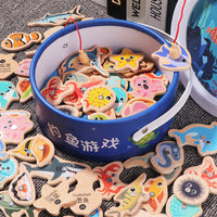 Wooden Magnetic Ocean Fishing Game Toy for Kids, Educational Cognitive Fun Parent-Child Interactive Play